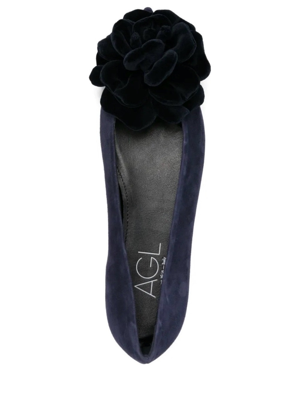 AGL Navy Suede Pointed-Toe Ballet Flat with Suede Flower - Picture 3 of 7